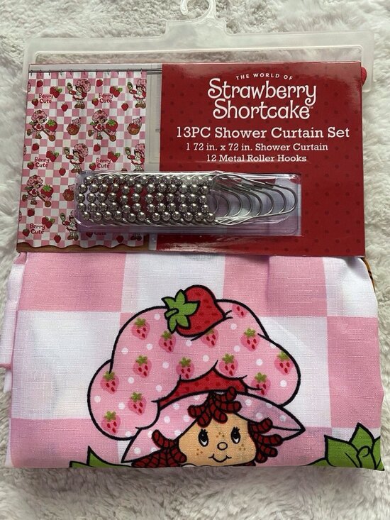 strawberry shortcake Other - 13 Piece Set Strawberry Shortcake Shower Curtain Set And Metal Hooks 72 X 72 NEW